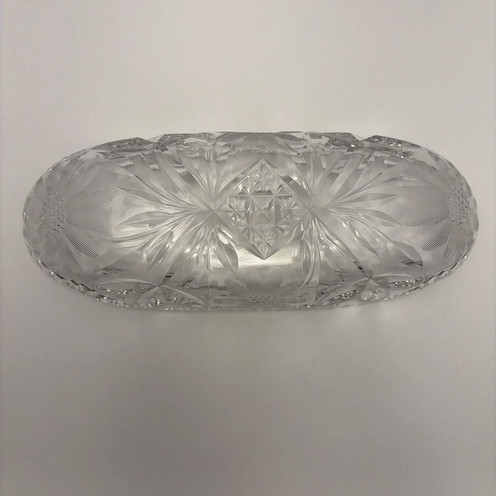 American Brilliant‎ Cut Vintage Beautiful Glass Celery Relish Dish Sawtooth Rim